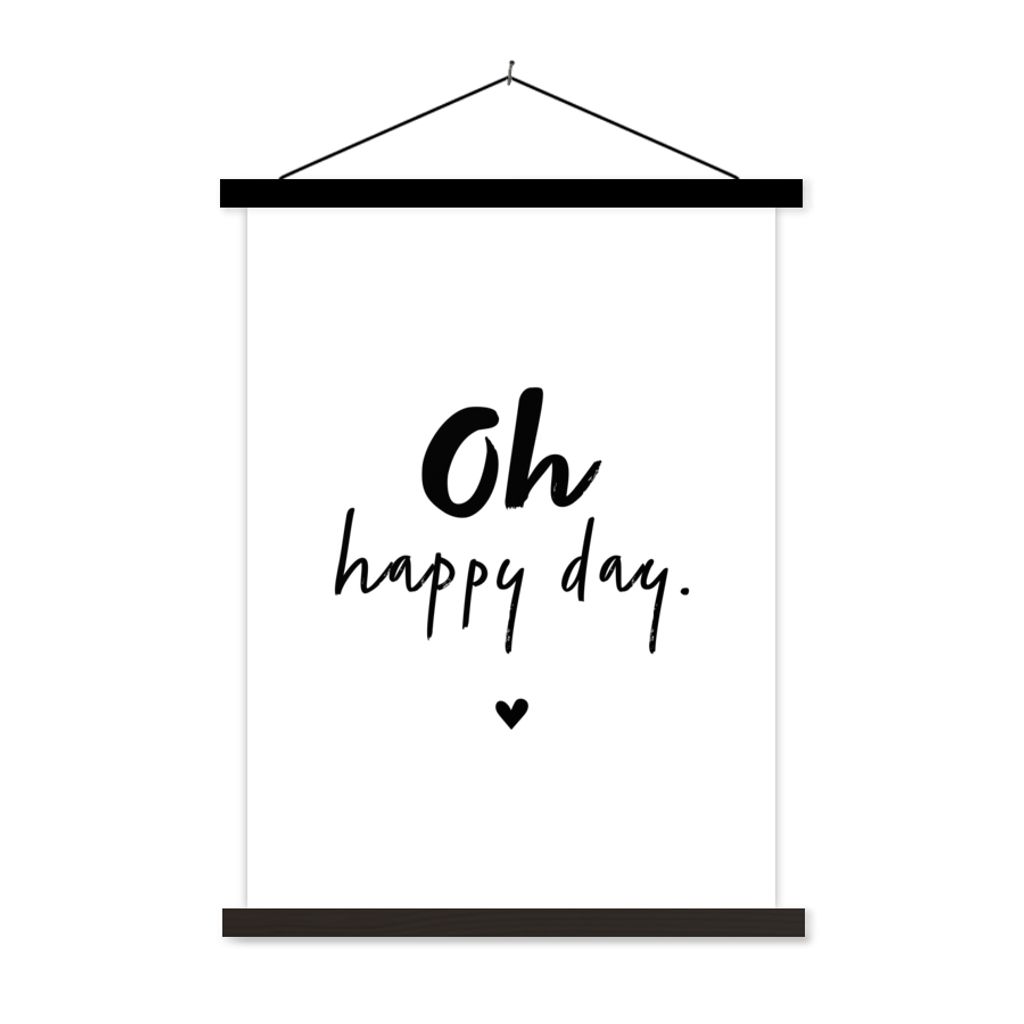 MuchoWow Textilposter Zitate - Oh happy day - Sprichwörter - Glück 120x160 cm mit schwarzem Rahmen - Magnetischer