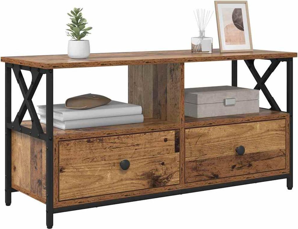 "Winterschlussverkauf "TV-Tisch/TV-Schränk Skandinavisch - CLORIS - Fernsehenschrank - Altholz 90 x 33 x 45 cm Ingenieure Holz und Stahl - NeuMöb...