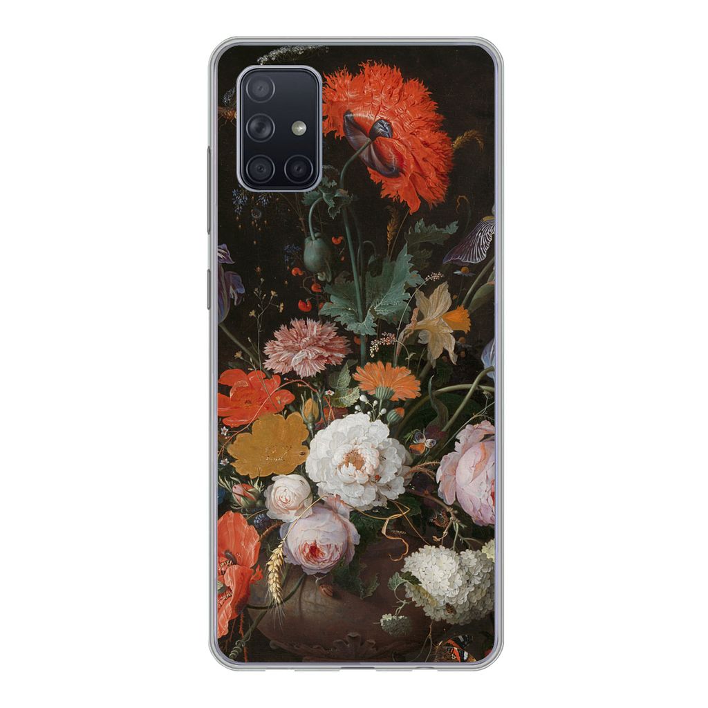 MuchoWow Handyhülle Schutzhülle Hülle für Samsung Galaxy A71 Stilleben mit Blumen und einer Uhr - Gemälde von Abraham Mignon Silikon Softcas...
