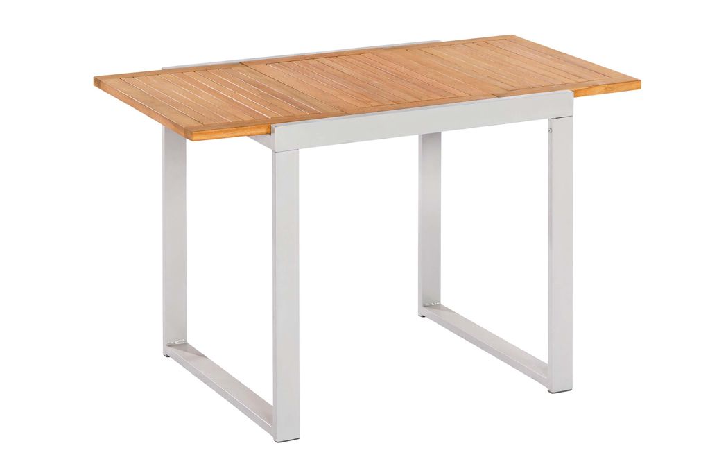Merxx Balkontisch ausziehbar 80/120 x 70 cm - Aluminiumgestell Silber mit Akazienholz