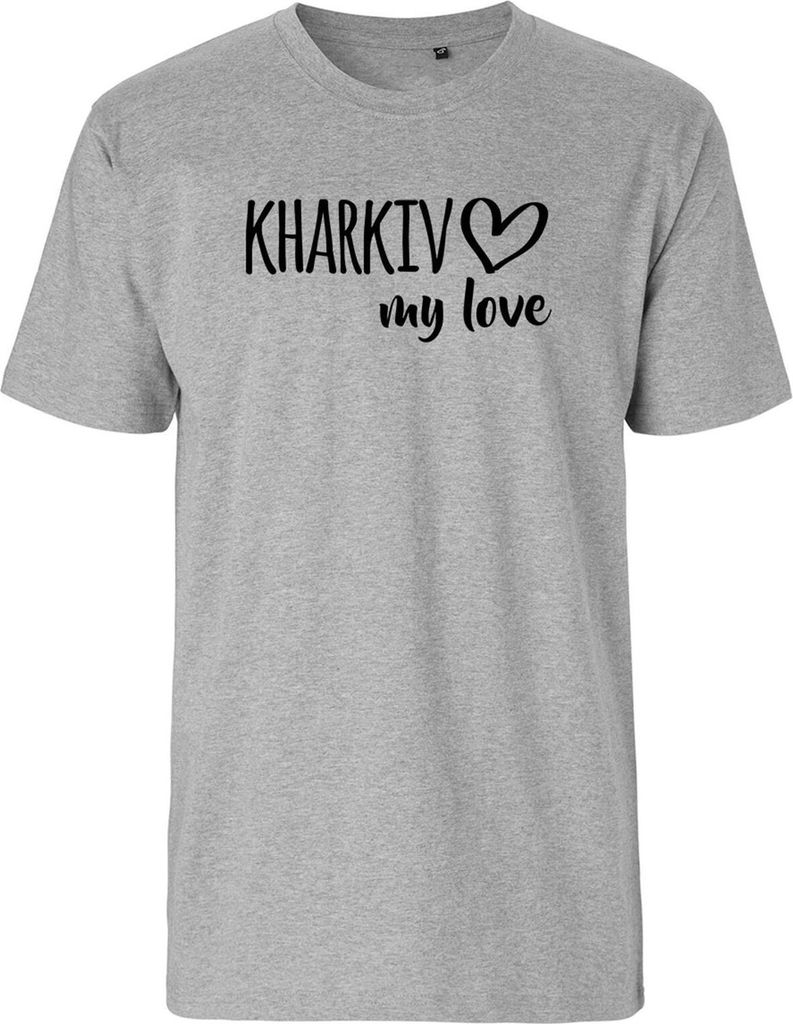 Huuraa Herren T-Shirt Kharkiv my love M Sport Grey Bio Baumwolle Fairtrade Herrenshirt Geschenkidee