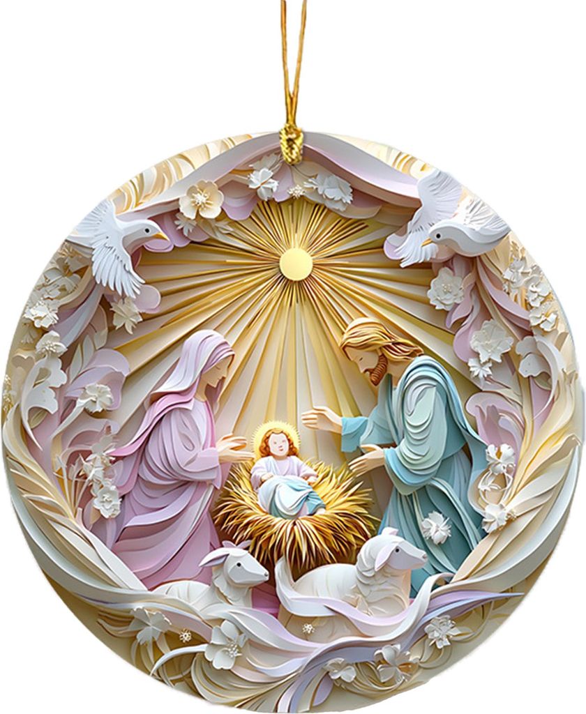 1 Stück Krippenszenen-Ornamente, Geburt Jesu, Acryl-Hängedekorationen, heilige religiöse Geschenke für christliche Weihnachtsbaumdekoration