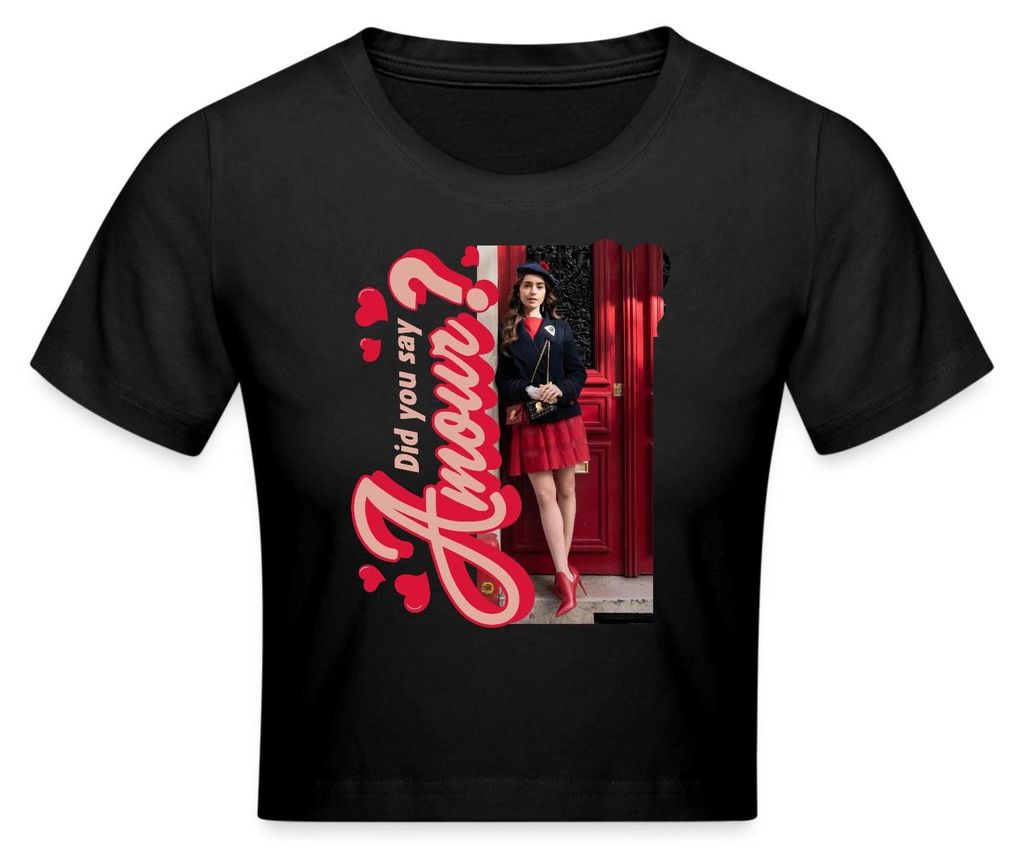 Spreadshirt Emily In Paris Did You Say Amour Crop Top, M, Schwarz