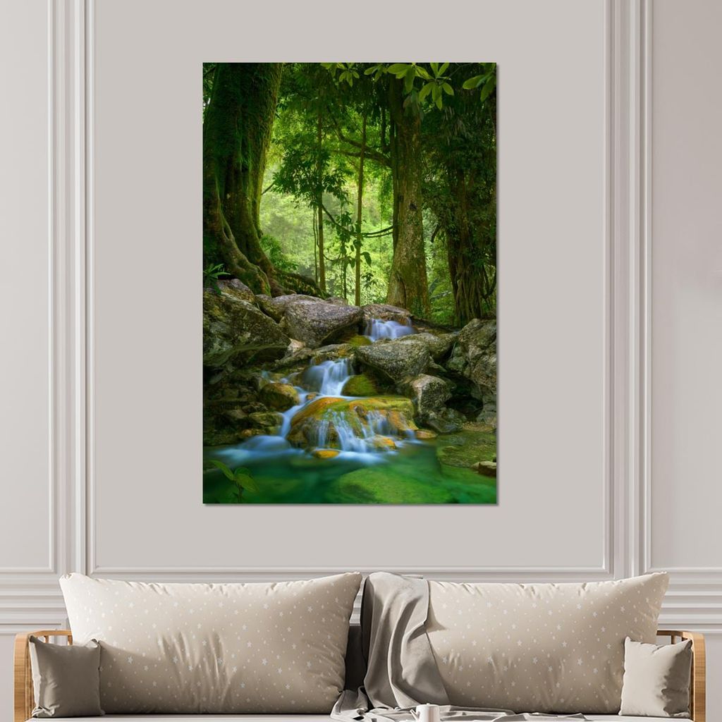 MuchoWow Wanddekoration Metall Metallbild Wandkunst 100x150 cm Dschungel - Steine - Wasser - Natur - Pflanzen MuchoWow Aluminium Gemälde - Bild