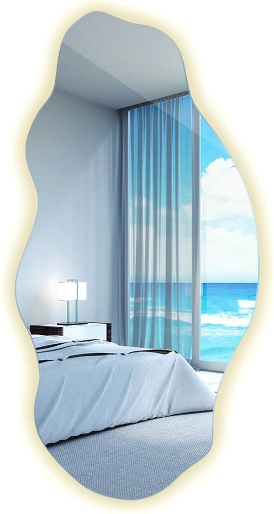 Design Wandspiegel LED Freiform 90x45 cm – Asymmetrische Kontur – Neutralweiß 4000K – Zeitloser Einrichtungsstil