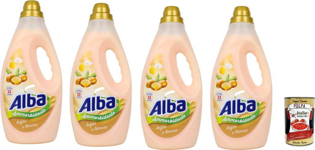Alba Ammorbidente Argan and Daffodil, Weichspüler, Fabric Softener, 33 Wäschen, 4 x 1850 ml + Italian Gourmet polpa 400g
