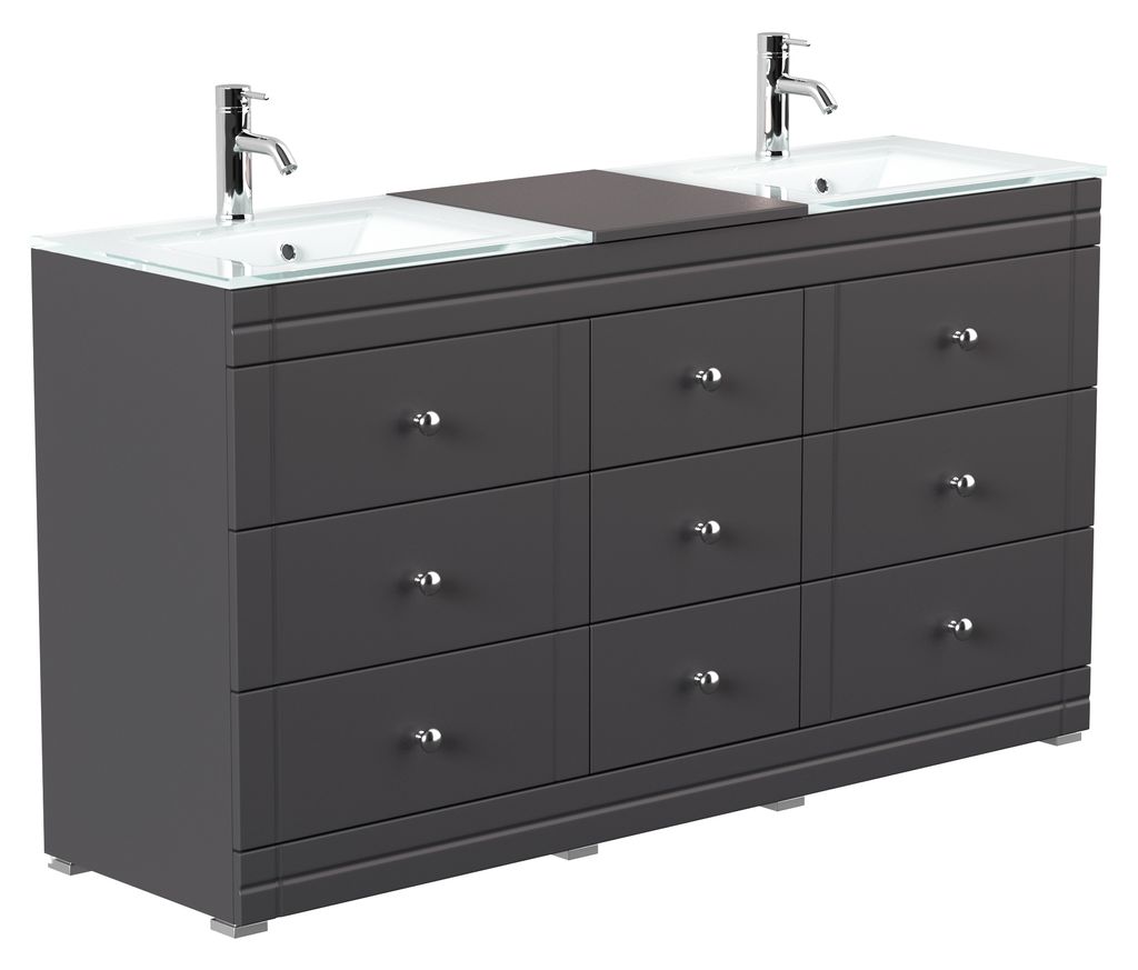 Stand Doppel Badmöbel Vitro Klassik inkl. Glasbecken schwarz : Schwarz Varianten: Schwarz