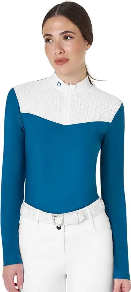 T-shirt Équestre Anti-Transpiration en Mesh - Equestro Zip Femme Bleu