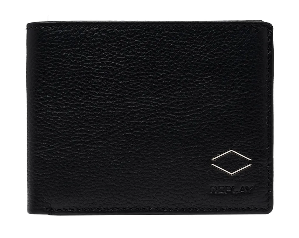 Étui Carte de Crédit REPLAY Noir en Cuir Véritable et Design Compact