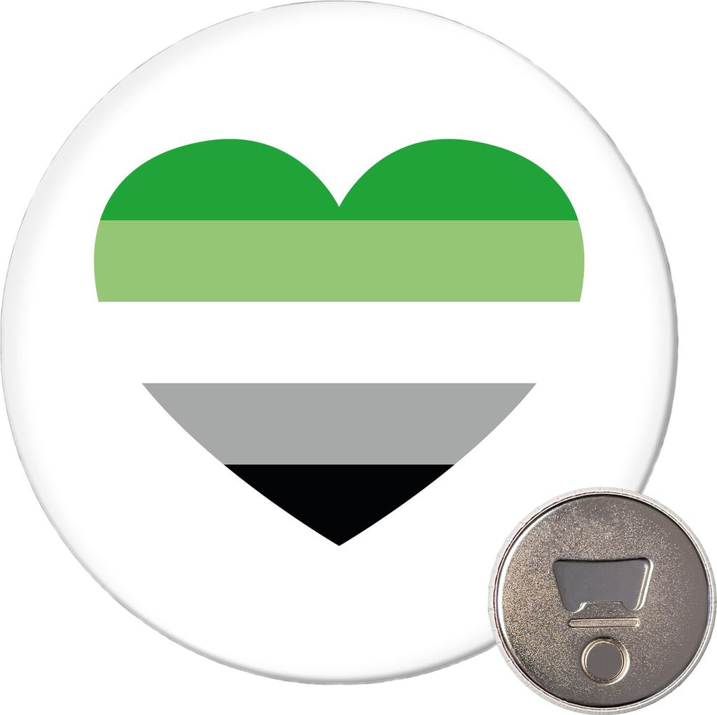 Huuraa Magnet Aromantische Pride Flagge LGBTQ Herz 59mm Kühlschrankmagnet rund Flaschenöffner Geschenkidee