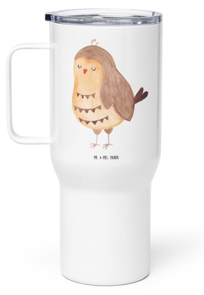 Mr. & Mrs. Panda Teebecher Eule Zufrieden - Weiß - Geschenk, glücklich, Eulen Deko, Wortspiel Lustig, Müde, Thermobecher, Trinkgefäß, Kaffee-t...