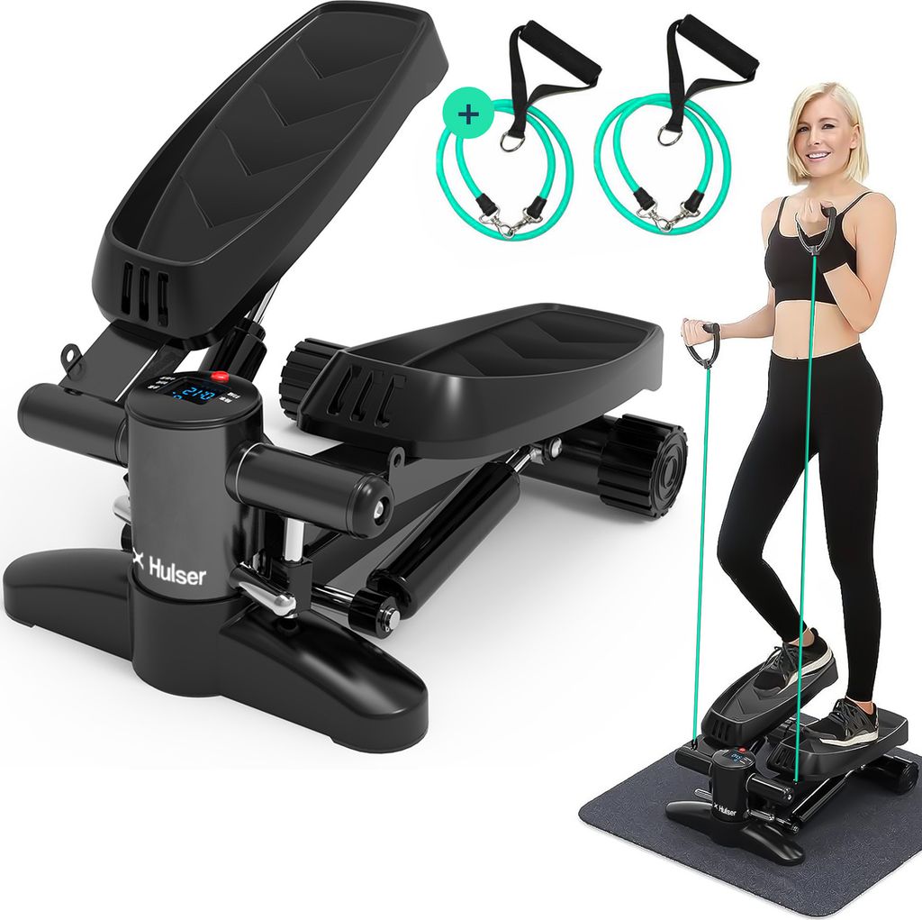Hulser Stepper mit display - Up-Down Stepper mit Widerstandsbändern - Fitnessgeräte für Zuhause - Für Kardio- und Krafttraining