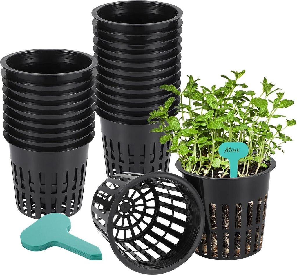 30 Stück 4 Zoll Garten Netzbecher - Hydrokultur Töpfe mit Pflanzenetiketten