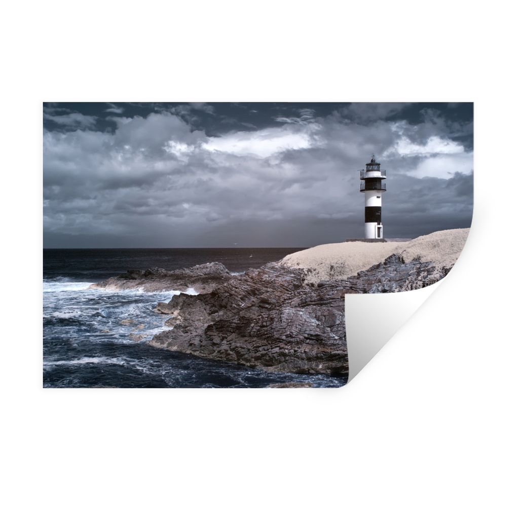 MuchoWow Wandtattoo Wandsticker Wandaufkleber Leuchtturm von Ribadeo an einem stürmischen Tag 120x80 cm Selbstklebend und Repositionierbar - Sel...