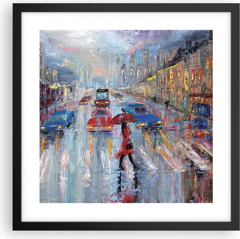 Gerahmtes Poster - Schwarzer Rahmen - Acryl Stadt Regen - Produktbild 