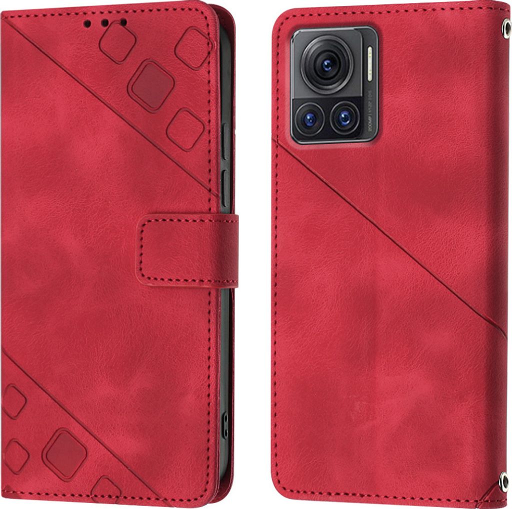 Hülle für Motorola Moto X30 Pro 5G Prägung Flip Leder Brieftasche Schutzhülle mit Ständer Rot