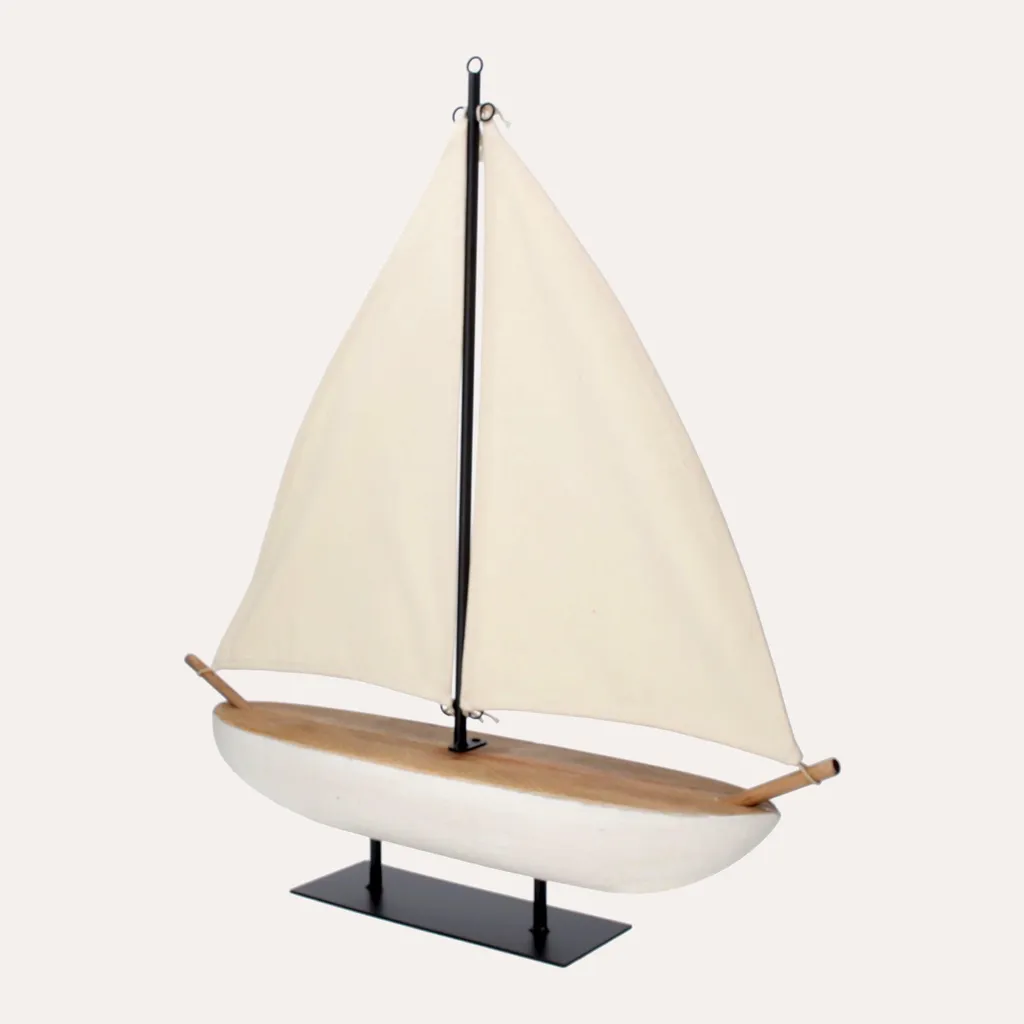 Bateau bois voiles tissu décoration durable sans plastique 35cm