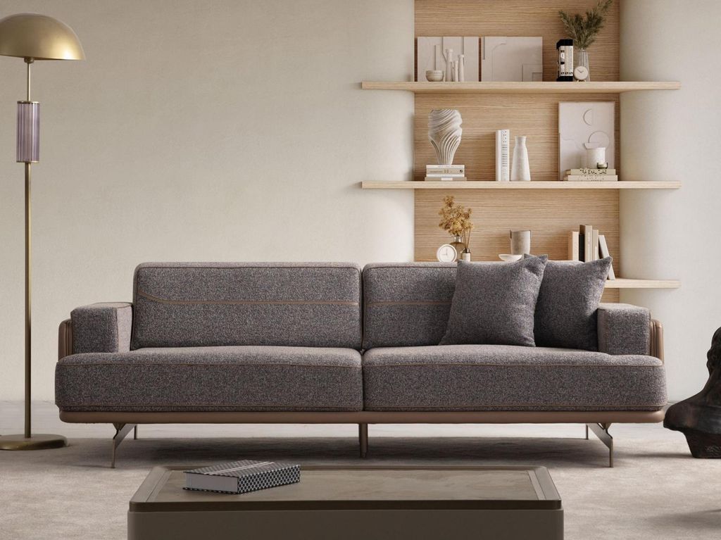 Grauer Dreisitzer Wohnzimmer Couchen Designer 3-Sitzer Sofa