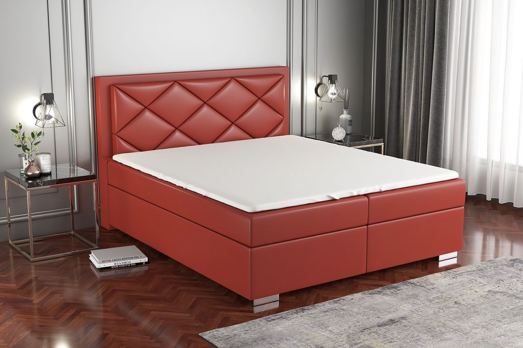 Boxspringbett BUXI 160x200 mit 2 Bettkästen, Bonell-Matratze und Topper. Dekorative Stifte an den Seiten der Kopfstütze. Bett Komplett-Set mit Ma...