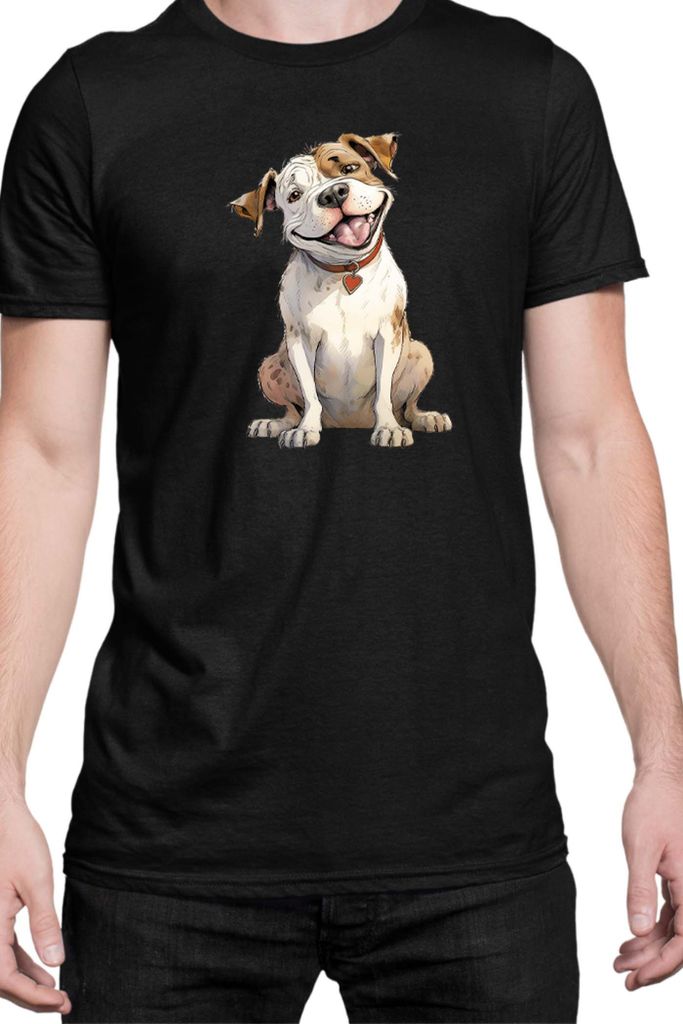 Herren T-Shirt Funny Dogs Breeds American Bulldog Breed Dog Breed, Man L / Schwarz