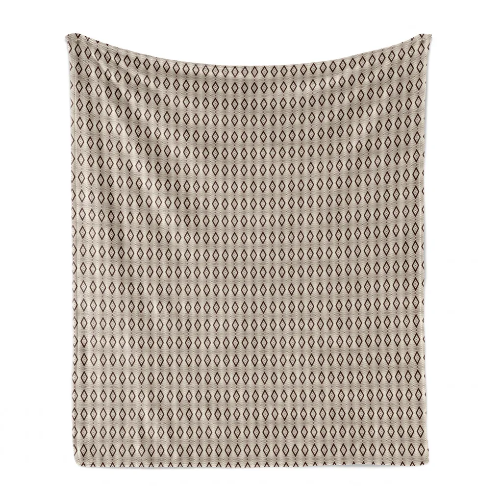 ABAKUHAUS Coperta in morbido pile di flanella, rombi intrecciati, soffice peluche per interni ed esterni, 125 x 175 cm, color guscio d'uovo e marrone sigillo