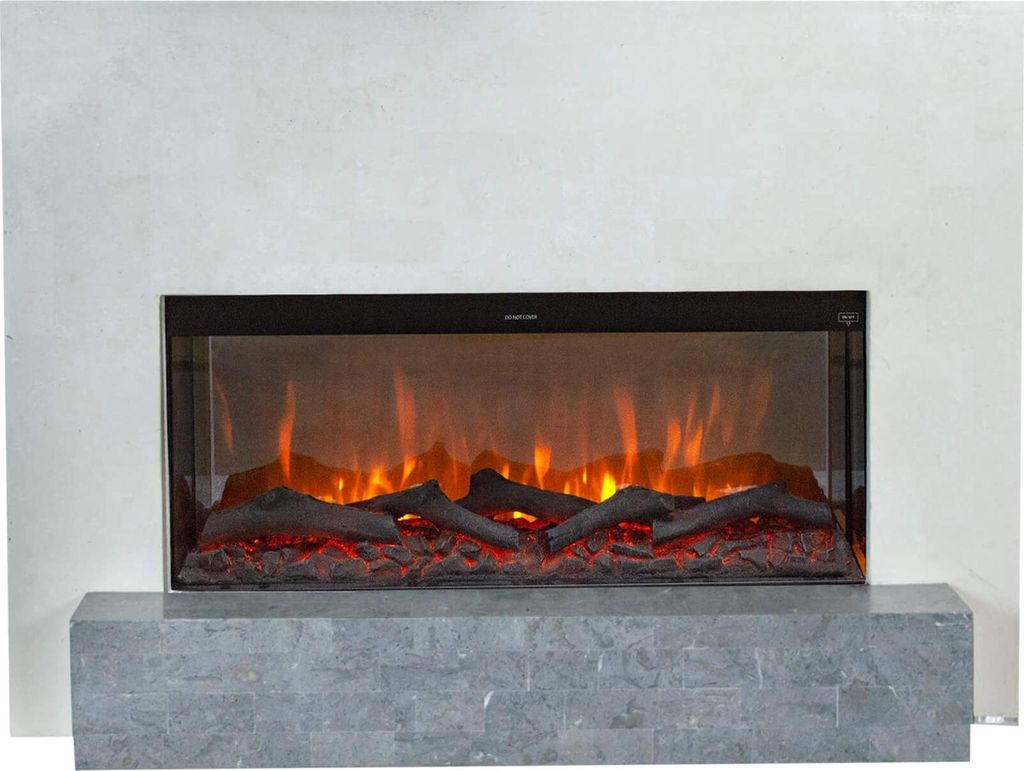 Xaralyn Elektrokamin - Santos EL90 - weiß Naturstein - 1400 Watt Heizung - mit Fernbedienung - Kaminsims inklusive Einbaukamin - Dekokamin