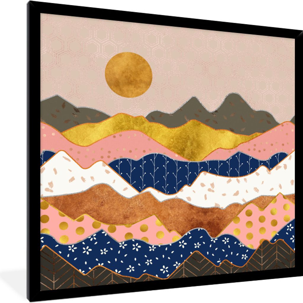 MuchoWow Gerahmtes Poster Muster - Gold - Pastell 40x40 cm - Poster mit Schwarzem Bilderrahmen Wandposter Rahmen Foto Bilder - Mit Rahmen - Wandd...