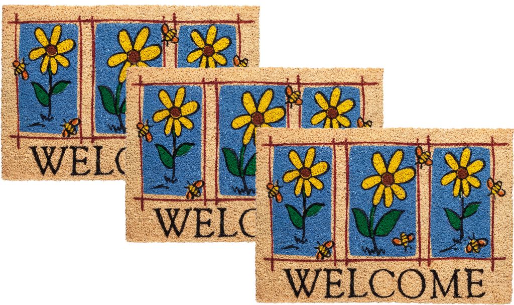 Betz 3er Kokosmatte aus 100% Kokos - Fußmatte - Fußabstreifer –Schmutzfangmatte Muster Welcome Größe 40 cm x 60 cm x 1,5 cm