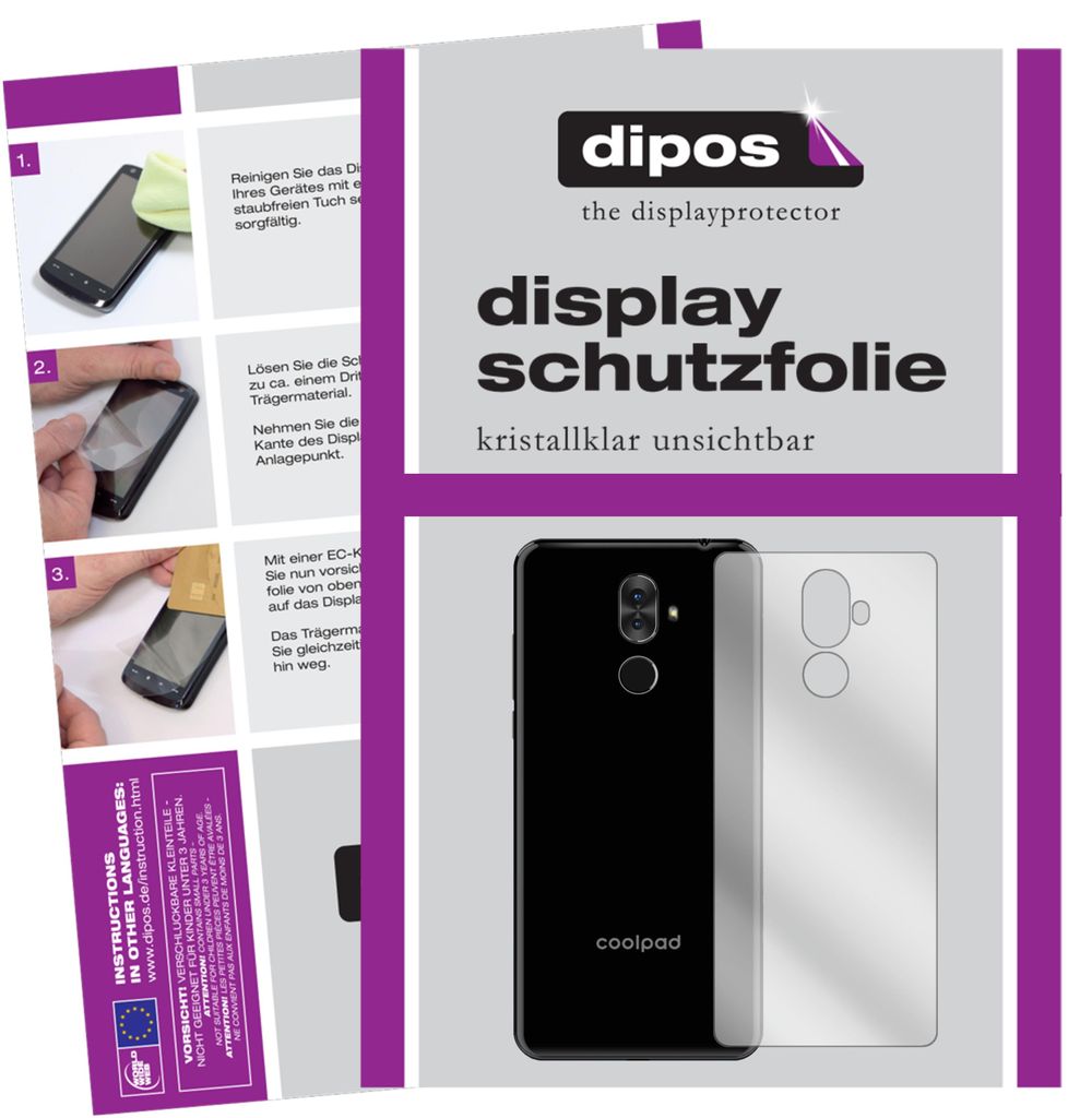2x Schutzfolie für Coolpad Note 8 Rückseite klar Displayschutzfolie Display
