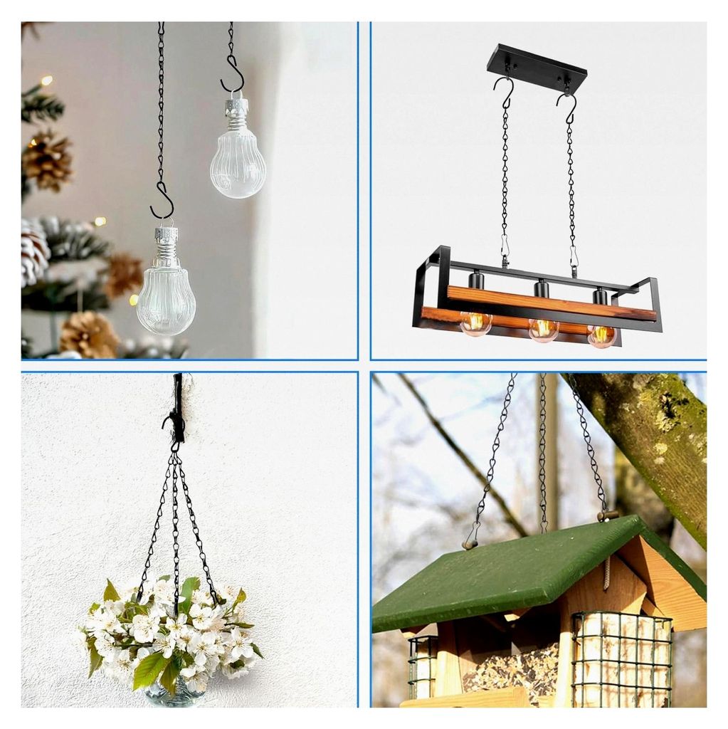 12 Stück Blumenampelketten mit Haken, 24 cm Kette zum Aufhängen, schwarze Metallkette für Hänge-Vogelkäfige, Blumentöpfe, Windspiele