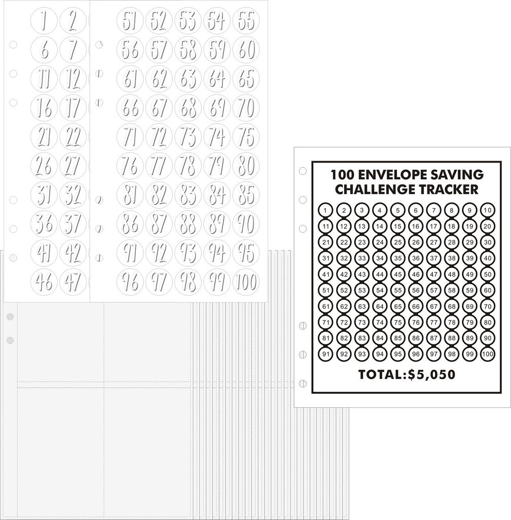 1 Set Geldspar-Binder-Kit 100-Tage-Geldspar-Challenge Binder-Einsätze Notebook-Kernzubehör