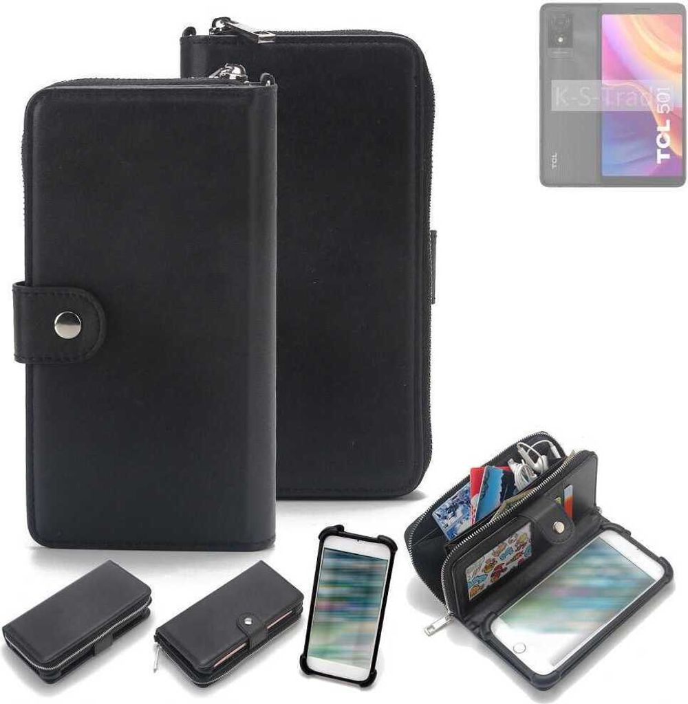 K-S-Trade 2in1 Handyhülle Schutzhülle kompatibel mit TCL 501 & Portemonnee Cover Handy Hülle Case Etui Geldbörse Wallet Bookstyle Hülle schwarz