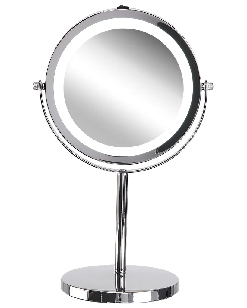 Miroir grossissant LED rond argenté en métal de 20 cm pour la beauté