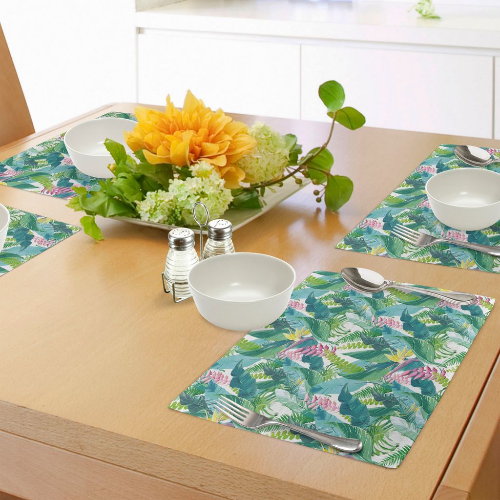 ABAKUHAUS Blatt Platzmatten, Sommer-Frühling in exotischer Insel mit Blumen Plumeria-Flieder-Bild, Tiscjdeco aus Farbfesten Stoff für das Esszimm...