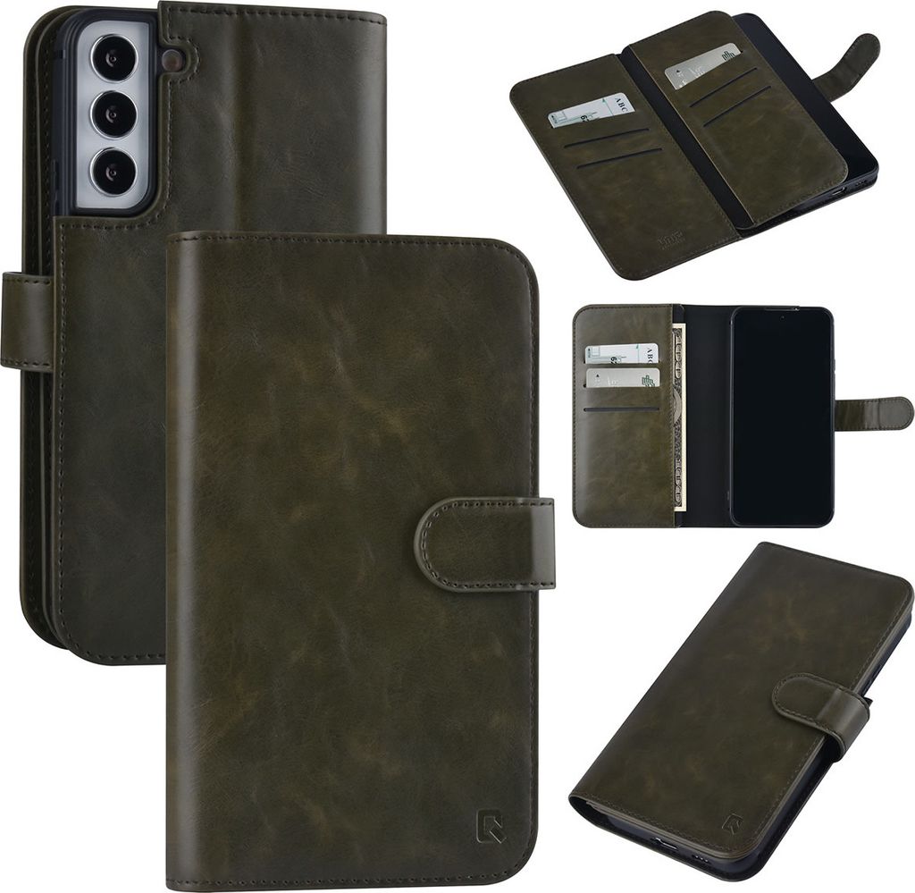 UNIQ Accessory Samsung Galaxy S22 Plus Book type case - Kartenhalter für 9 Karten - Magnetischer Verschluss - Dunkelgrün