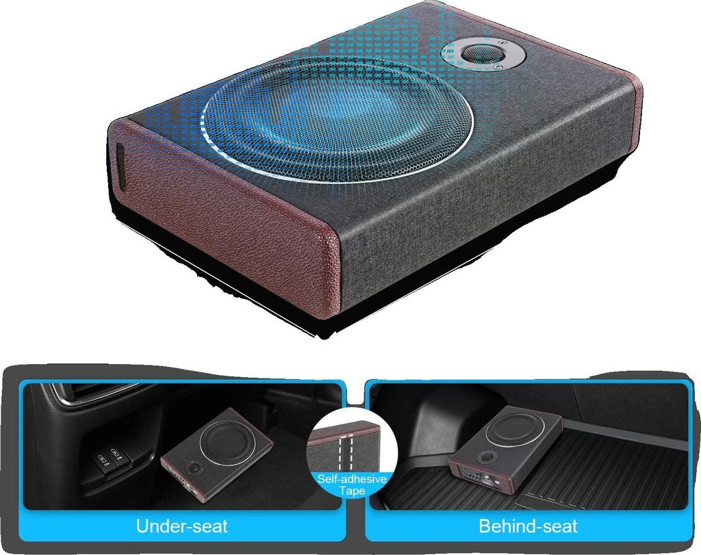 Auto-Subwoofer, Holz- und PolyurethanKonstruktion, 14,5 x 10,2 x 4,2 Zoll, Leistungsausgang 200W, Kompatibilität für Unterseat-Installation, Freq...