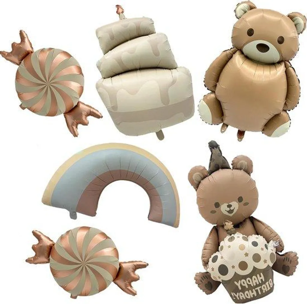 Ballon Ours Géant Réutilisable - Déco de Fête Bonbons et Gâteau de 6 Pièces
