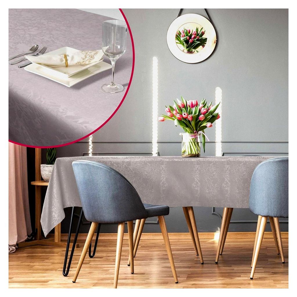 Tischläufer mit Saumrand Harmony Hellgrau Eckig 40 x 140 cm pflegeleicht