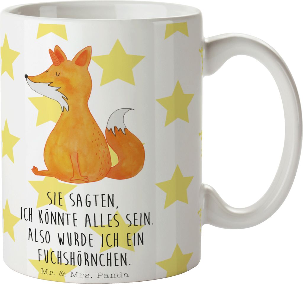 Mr. & Mrs. Panda Tasse Einhorn Fuchs - Weiß - Geschenk, Fuchshörnchen, Einhörner, Füchse, Becher, Teetasse, Kaffeetasse, Unicorn, Unicorns, cap...