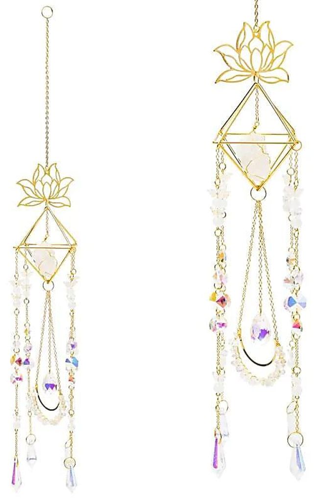 Sonnenfänger Lotus und Schmetterlinge mit Bergkristall – ±9x51 cm