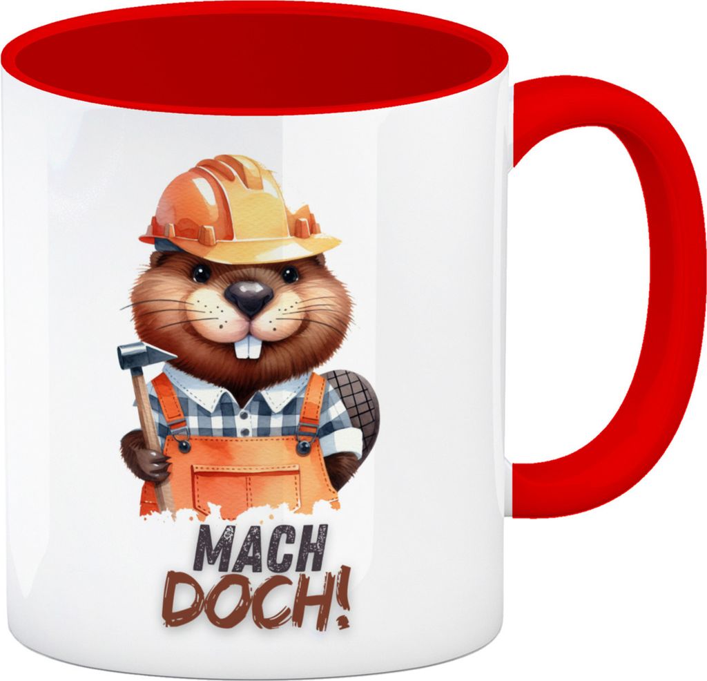 Biber Kaffeebecher in rot mit Spruch Mach doch! Produktbild 