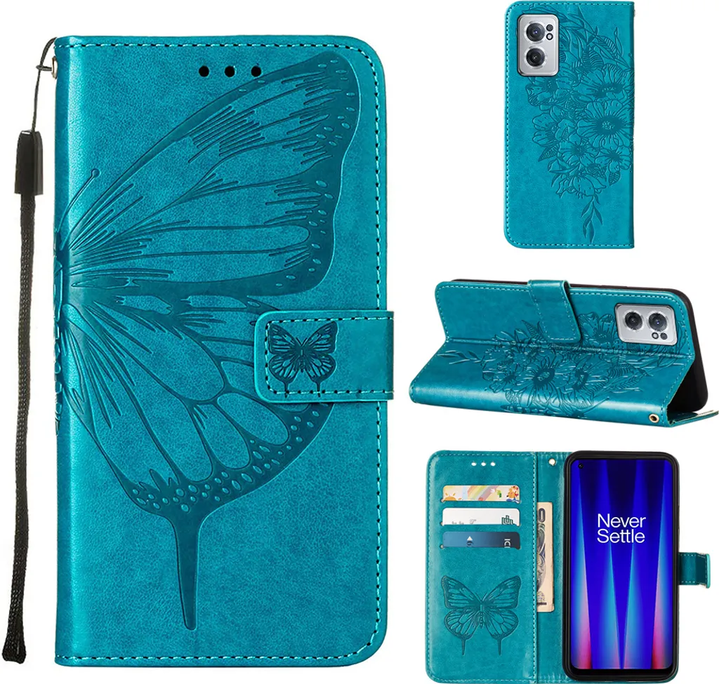 Custodia Wallet OnePlus Nord CE 2 5G Blu - Flip Case Antiurto Farfalla