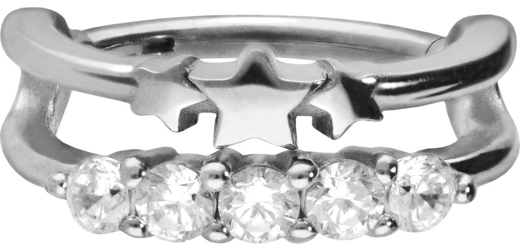 Ohrpiercing, Nasenpiercing, Septum Piercing Chirurgenstahl Segmentring Clicker DOPPELRING + STERNE + KRISTALLE Silber Innendurchmesser: 10 mm