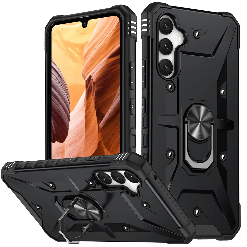 Custodia per Samsung Galaxy A34, Custodia protettiva antiurto in PC TPU a doppio strato con supporto ad anello, supporto, nero