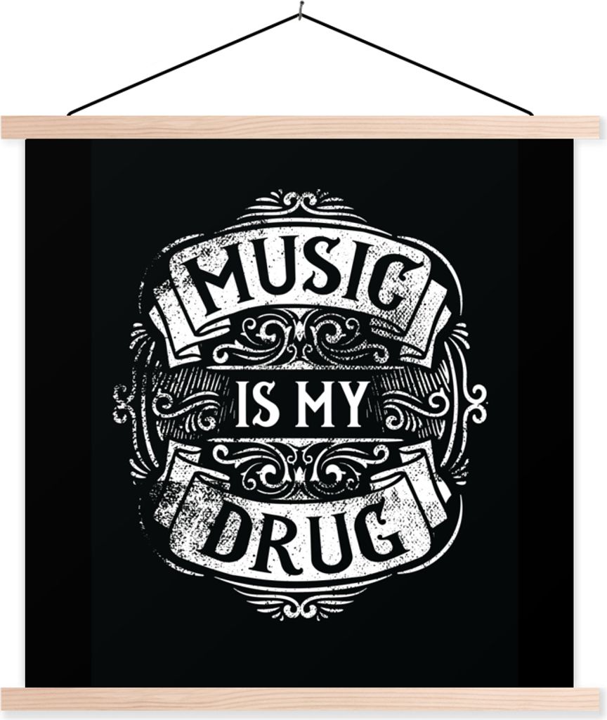 MuchoWow Textilposter Musik - Retro - Zitat 60x60 cm mit holzfarbenen Rahmen - Wanddekoration
