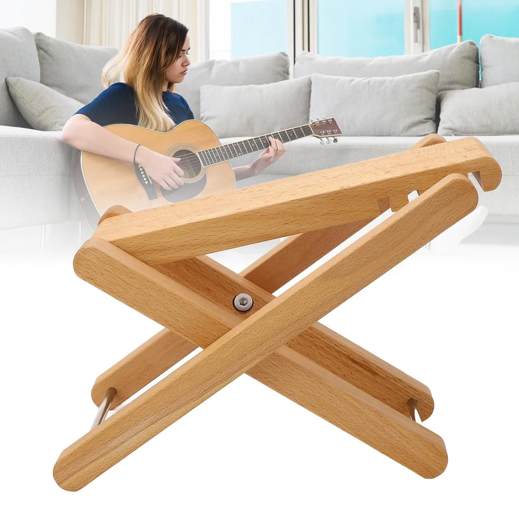 Support de pied pour guitare classique bois pliable hauteur ajustable - 12