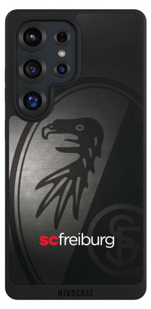 NIVOCASE Handyhülle für Samsung Galaxy S25 Ultra Hülle NIVOpure Case Schwarz Metallic Look Offizielles Lizenzprodukt SC Freiburg