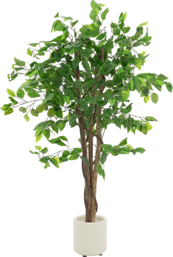 ML-Design Kunstpflanze Ficus 120cm Künstliche Pflanzen groß wie echt Zimmerpflanze mit Naturholzstamm im Topf Pflegeleichter Plastikpflanzen Kuns...
