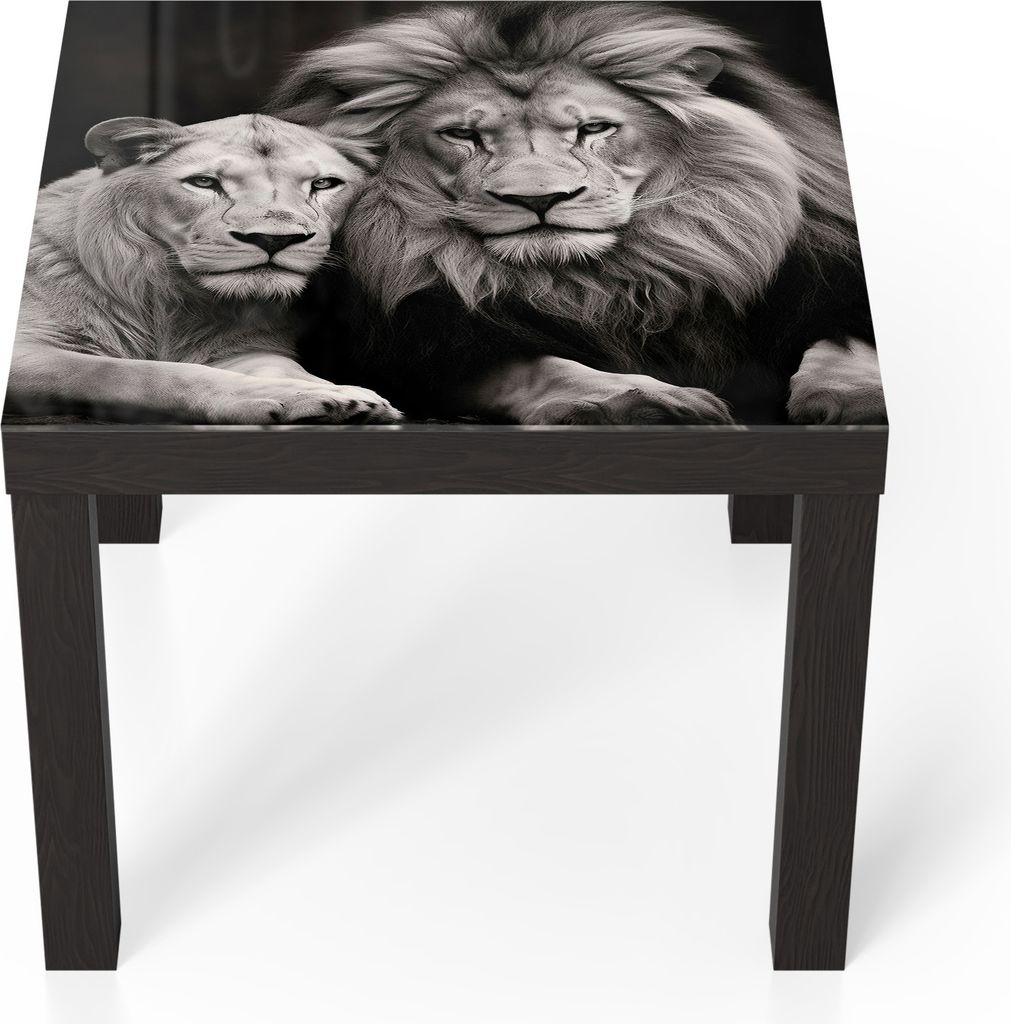 DEQORI Couchtisch 55x55 cm Schwarz 'Stolzes Löwenpaar' Glas Beistelltisch Glastisch modern