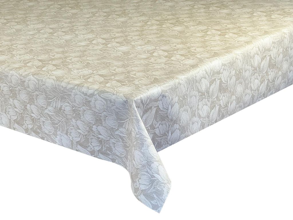 Wachstuch Tischdecke Gartentischdecke Wasserdichte Abwaschbar Beige Grau Blumen BZ-83144-2 240x140 cm